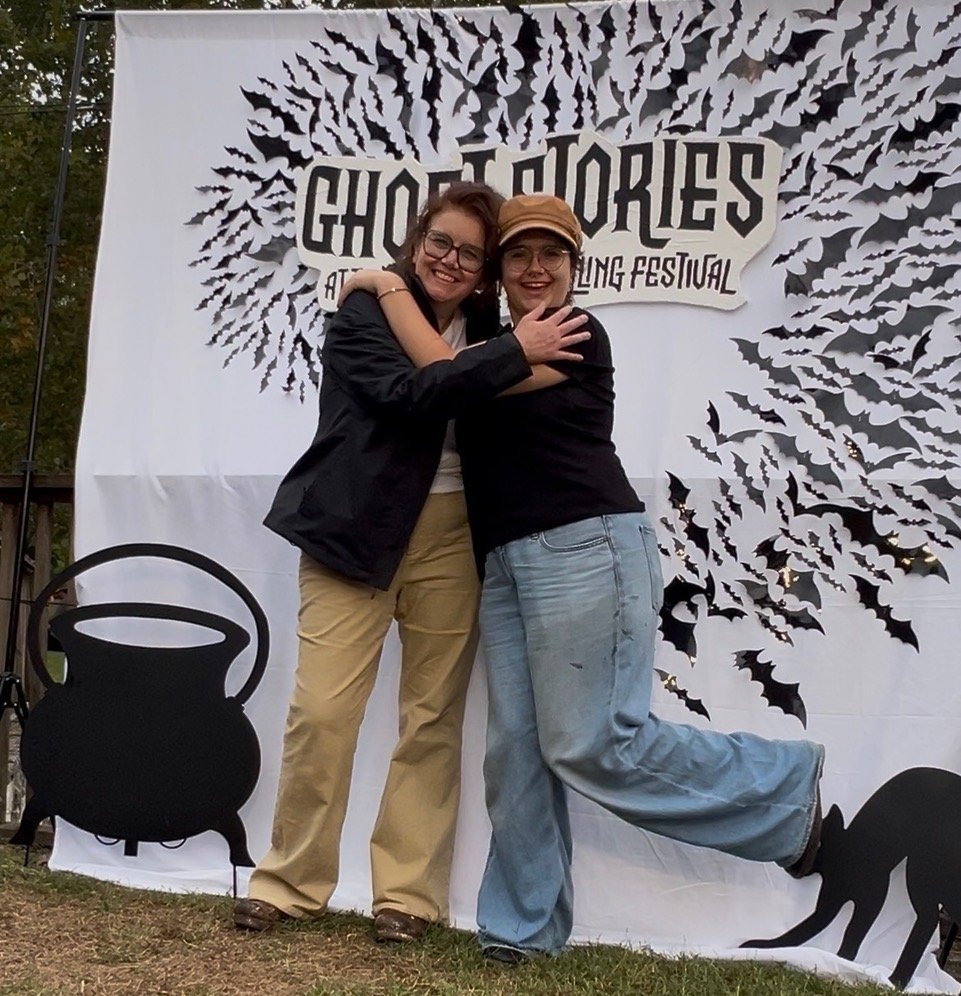 Laura Hope-Gill with storyteller Andaluna Malki at the National Storytelling Festival